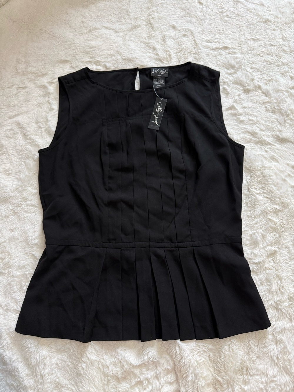 NWT Lord & Taylor Black Pleated Peplum Blouse Sleeveless Top